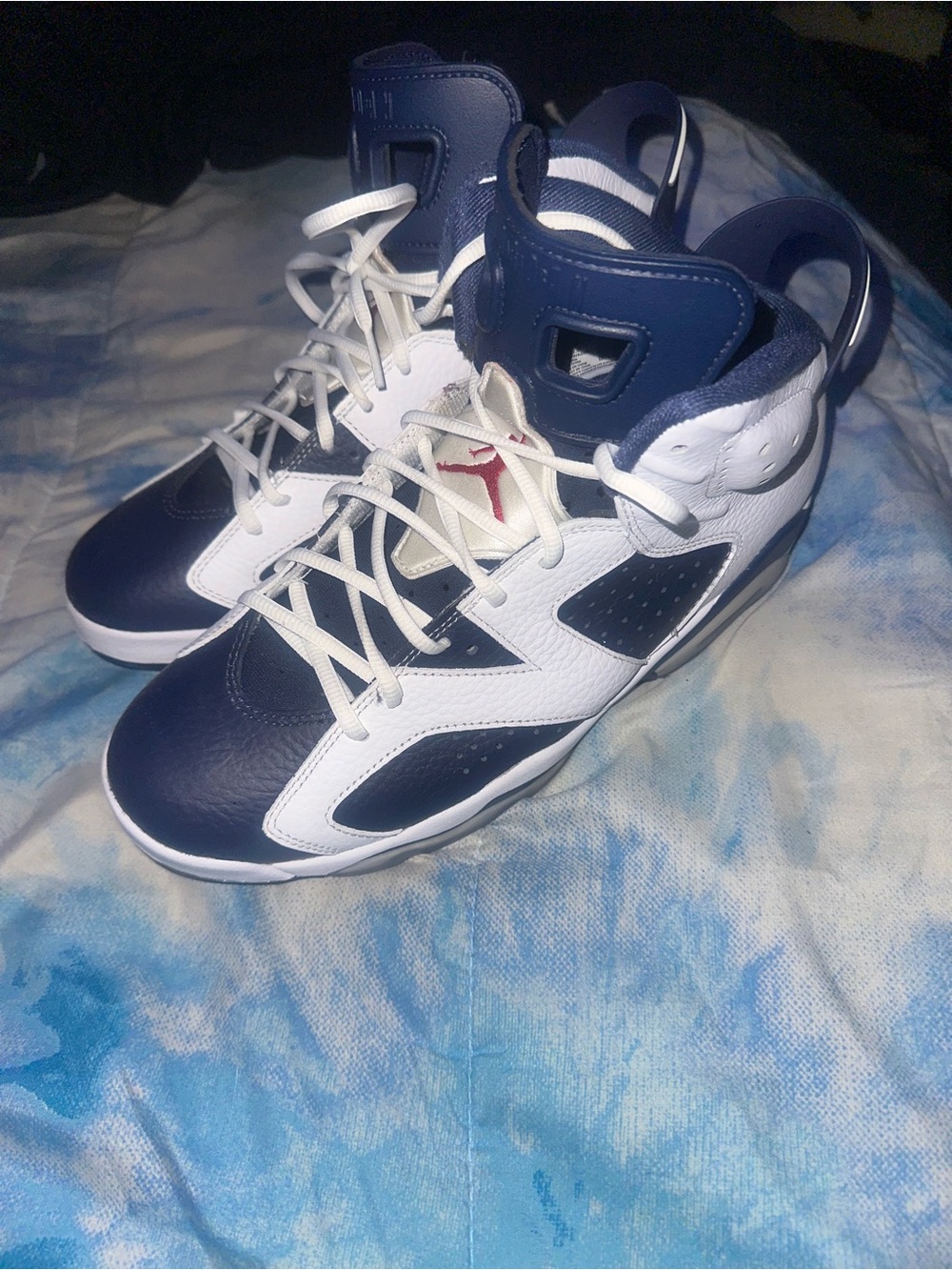 Nike Air Jordan 6 Retro 10.5 Men High Top Sneakers - Olympic 2024 White and Navy